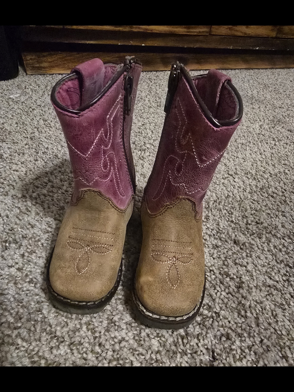 Girls Two-Tone Pink and Brown Western Cowboy Boots